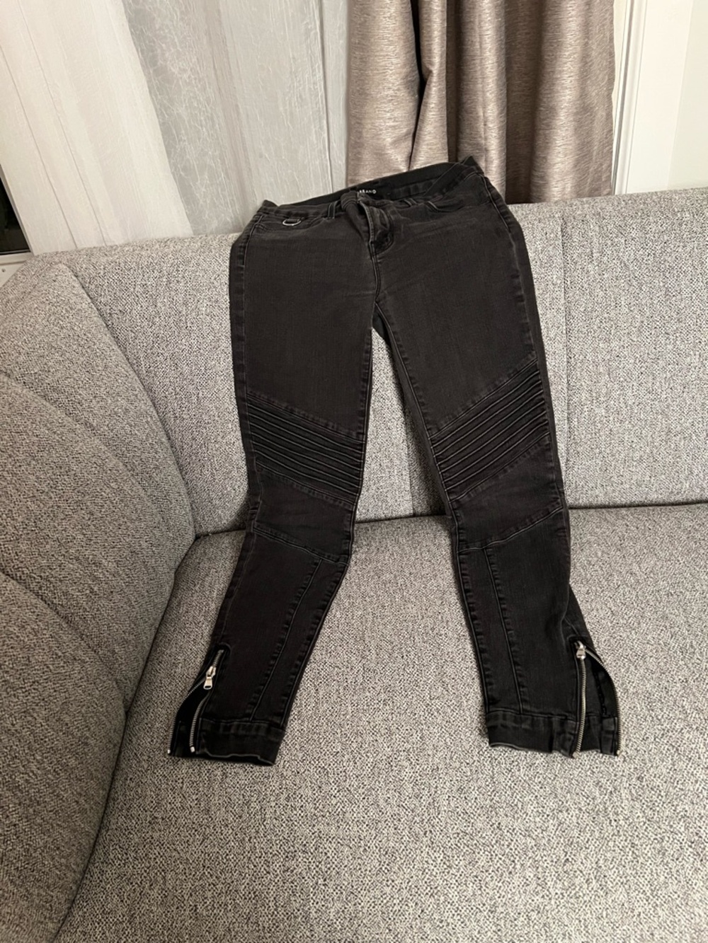 J Brand Black Moto Skinny Jeans with Knee Ribbing and Ankle Zippers